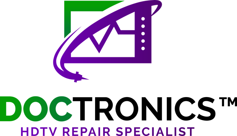 A purple and green logo for a repair specialist.