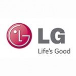 A red and white logo of lg