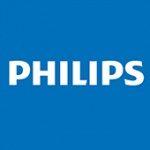 A blue background with the word philips written in white.