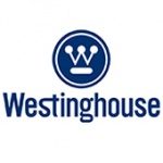 A blue and white logo of westinghouse
