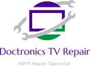 A television repair company logo with the words electronics tv repairs in the center.